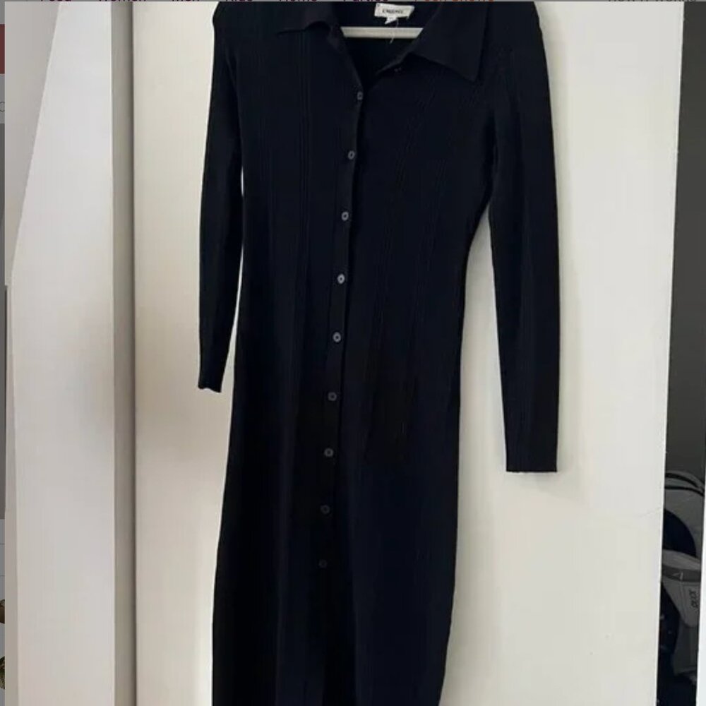 L'AGENCE Black Button-Up Midi Dress - XS